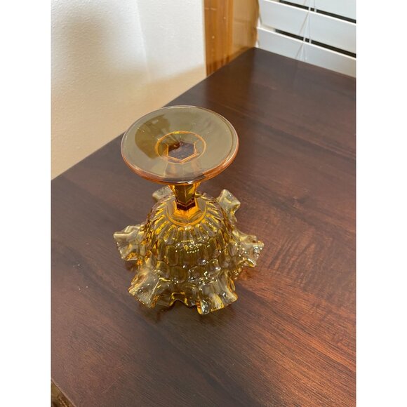 Vintage Fenton Amber Glass Thumbprint Compote Bowl - Picture 6 of 6